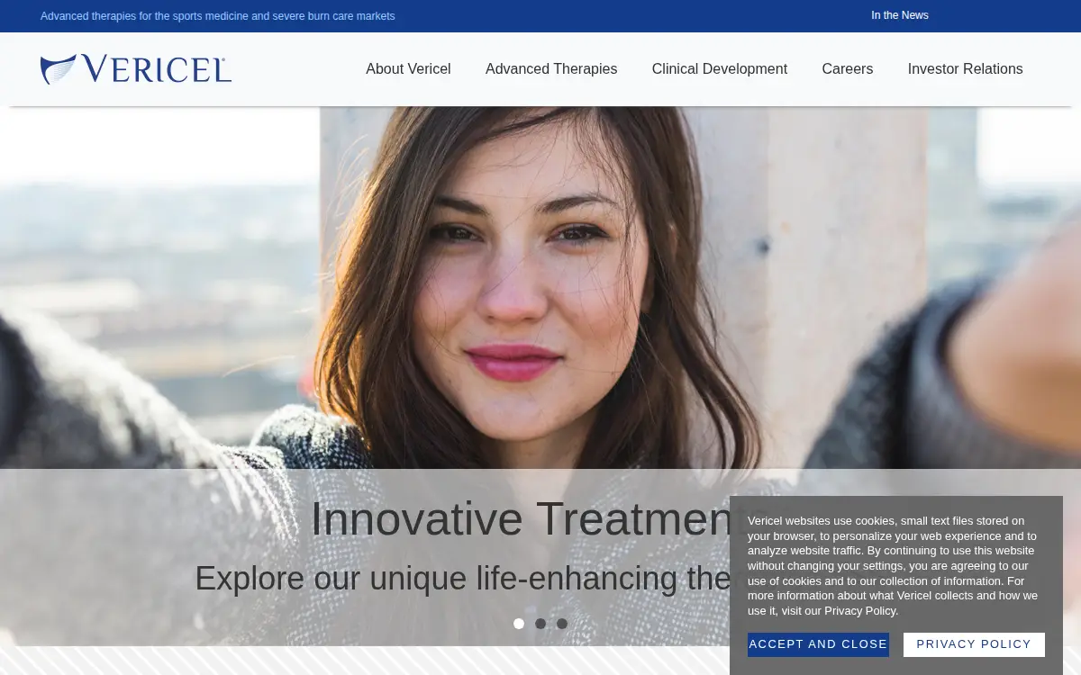 Homepage of Vericel Corporation