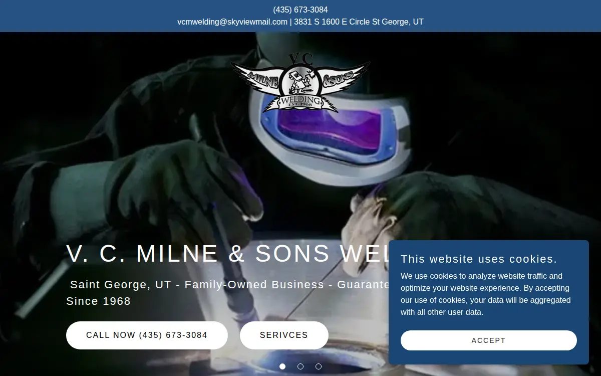 Homepage of V. C. Milne & Sons Welding, INC.