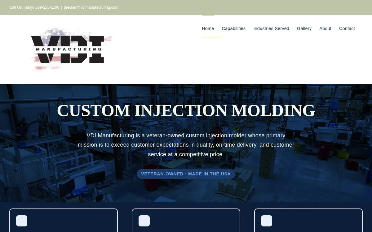 Homepage of Vdi Manufacturing, LLC