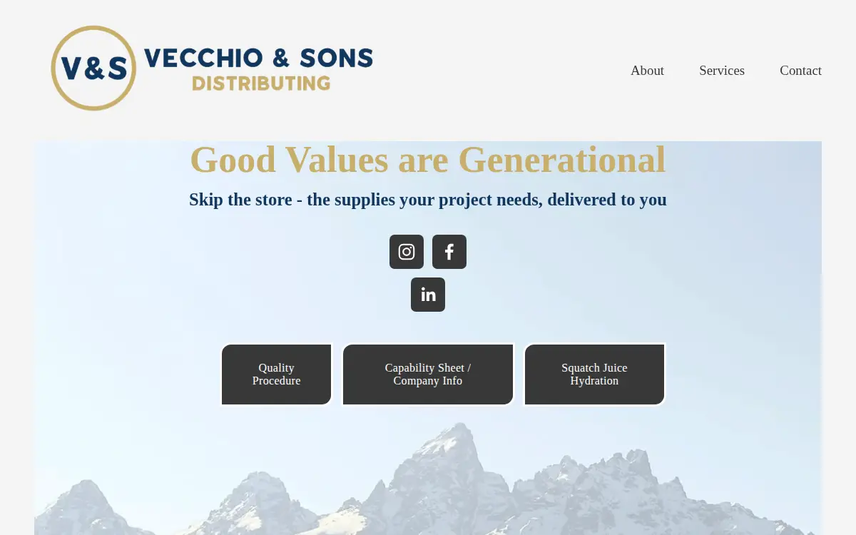 Homepage of Vecchio and Sons Distributing, LLC