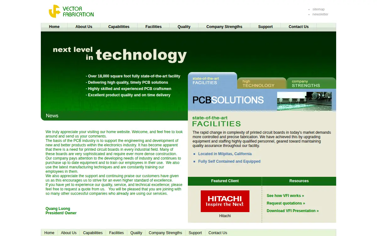 Homepage of Vector Fabrication, INC.