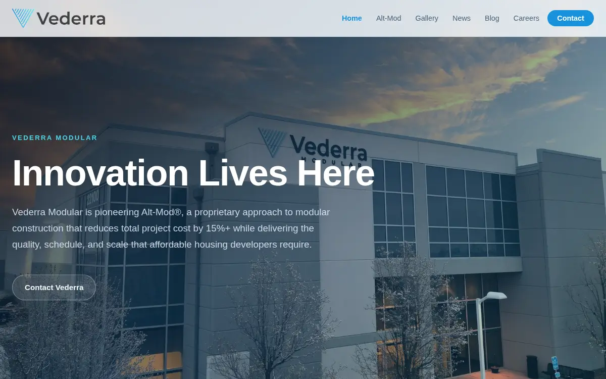Homepage of Vederra Factory LLC