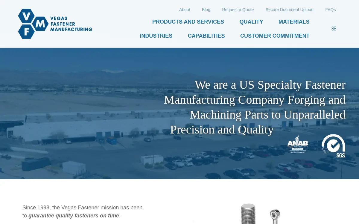 Homepage of Vegas Fastener Manufacturing, LLC