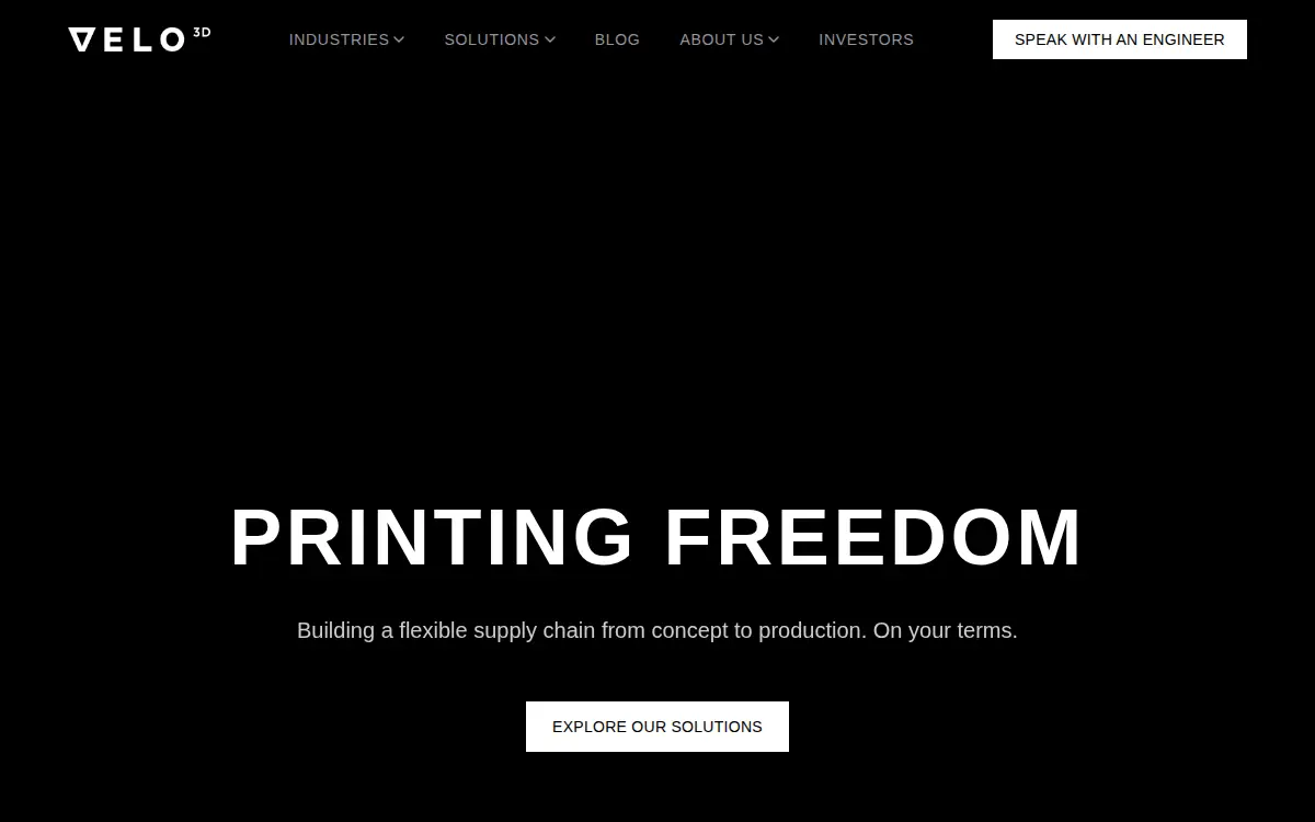 Homepage of Velo3d, INC.