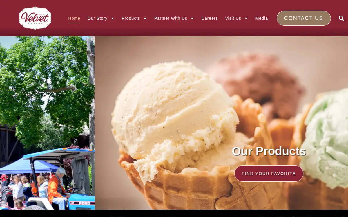 Homepage of Velvet Ice Cream Company