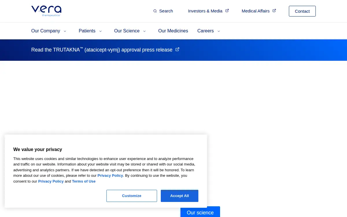 Homepage of Vera Therapeutics, INC.