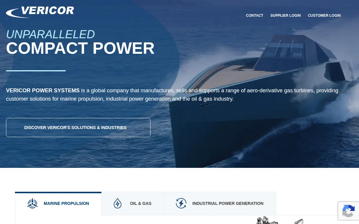 Homepage of Vericor Power Systems LLC