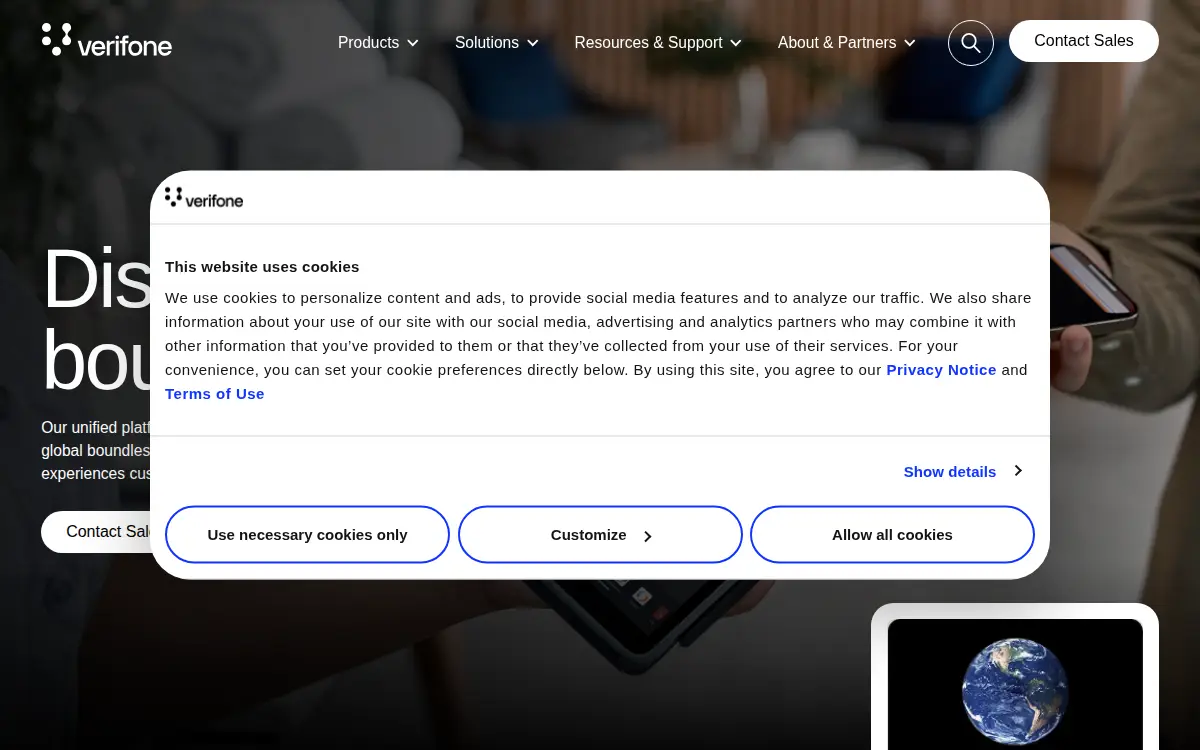 Homepage of Verifone Systems, INC.