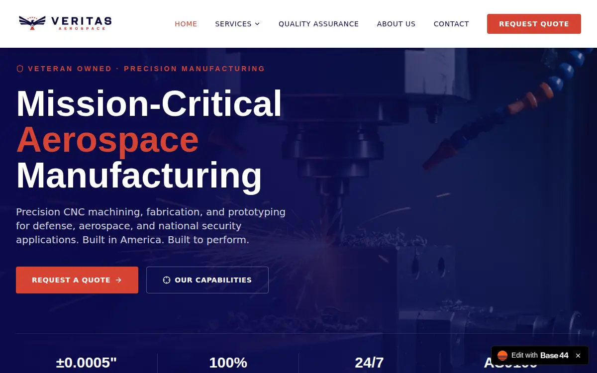 Homepage of Veritas Aerospace LLC