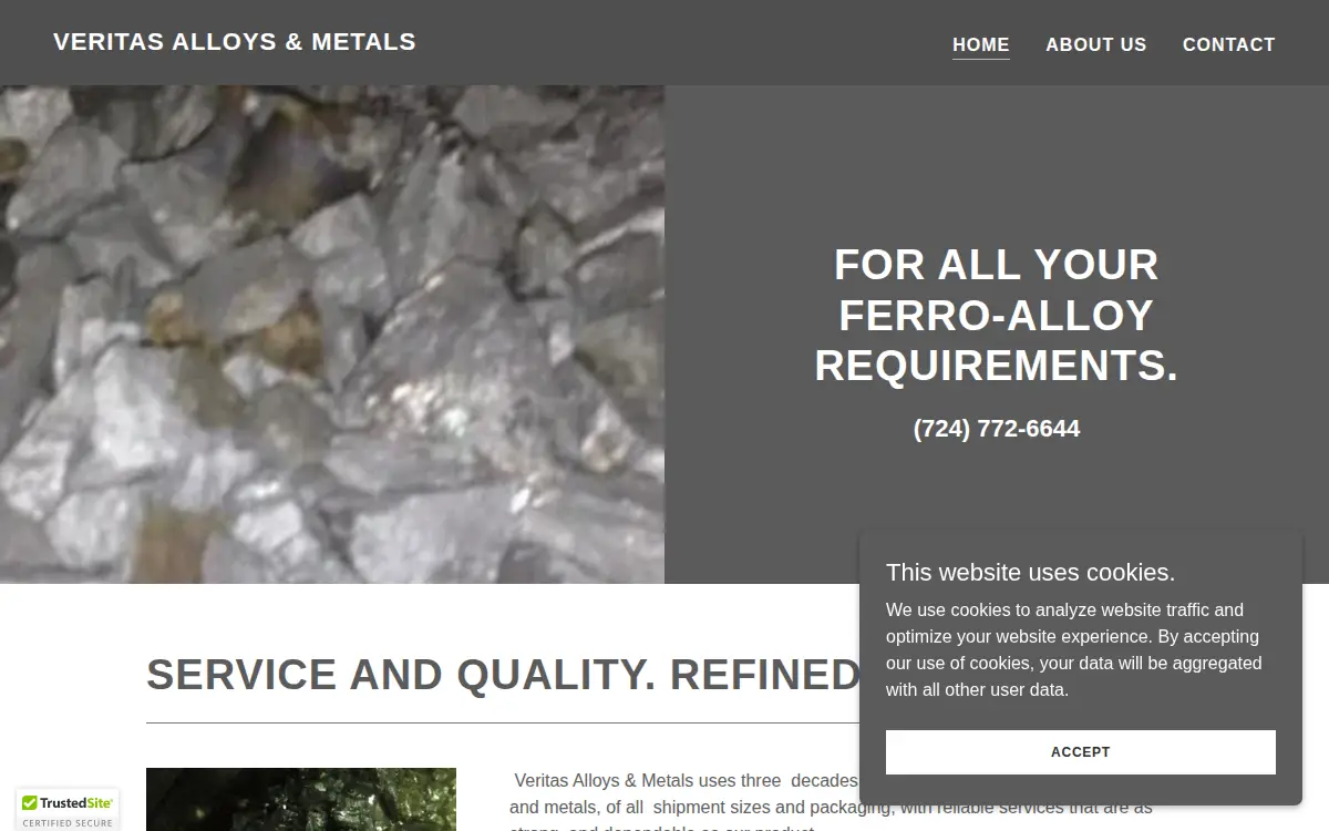 Homepage of Veritas Alloys & Metals, LLC