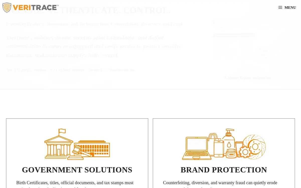 Homepage of Veritrace, INC