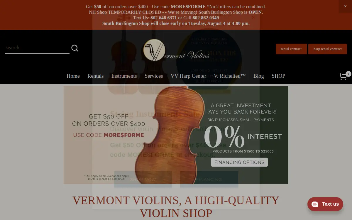 Homepage of Vermont Violins, INC.
