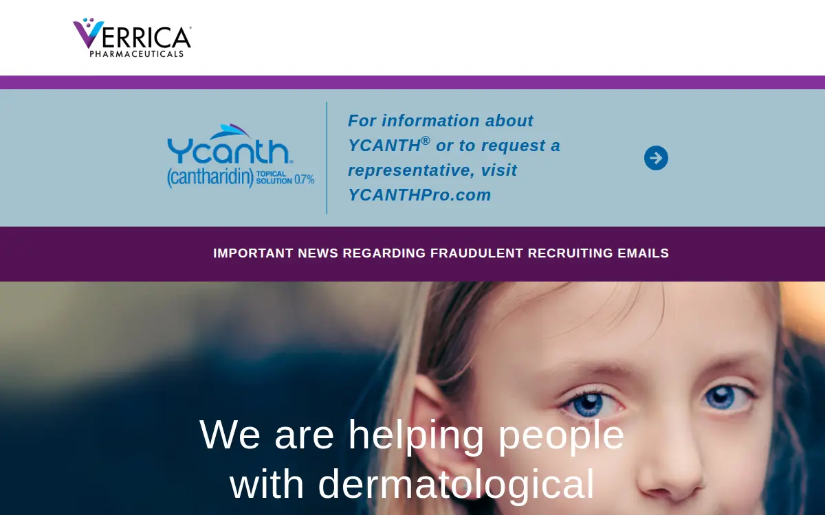 Homepage of Verrica Pharmaceuticals INC.