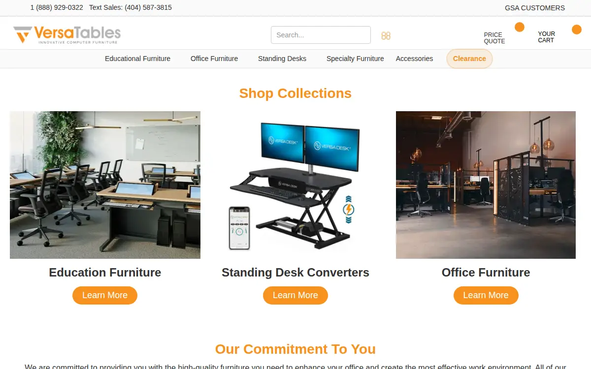 Homepage of Versa Products