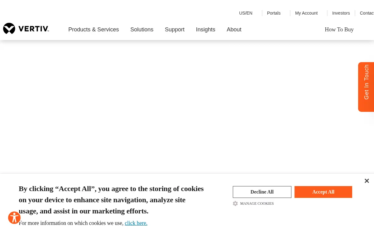 Homepage of Vertiv Corporation