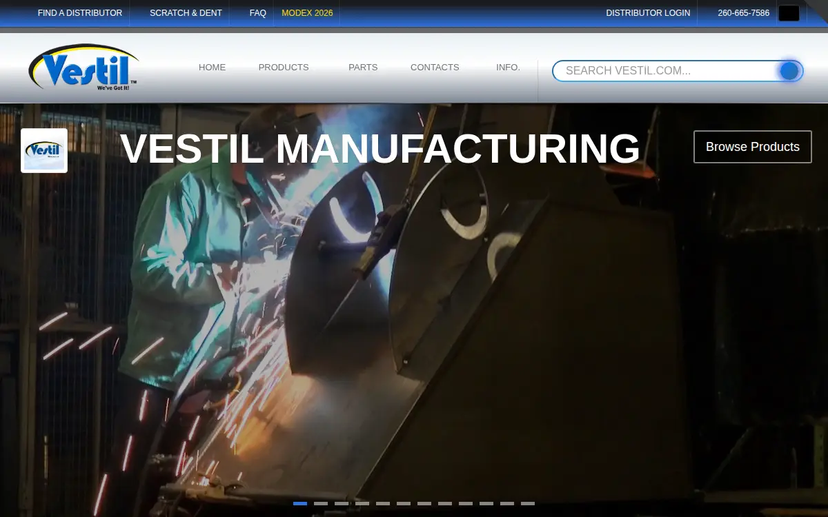Homepage of Vestil Manufacturing CORP