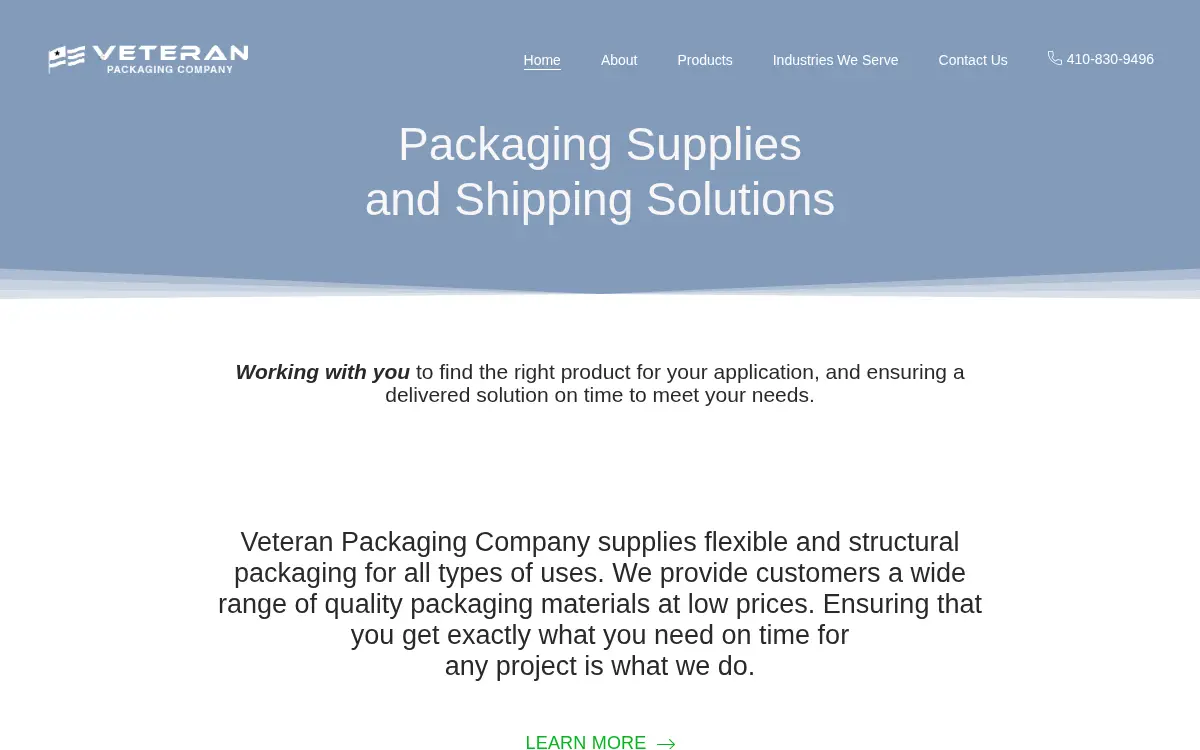 Homepage of Veteran Packaging CO