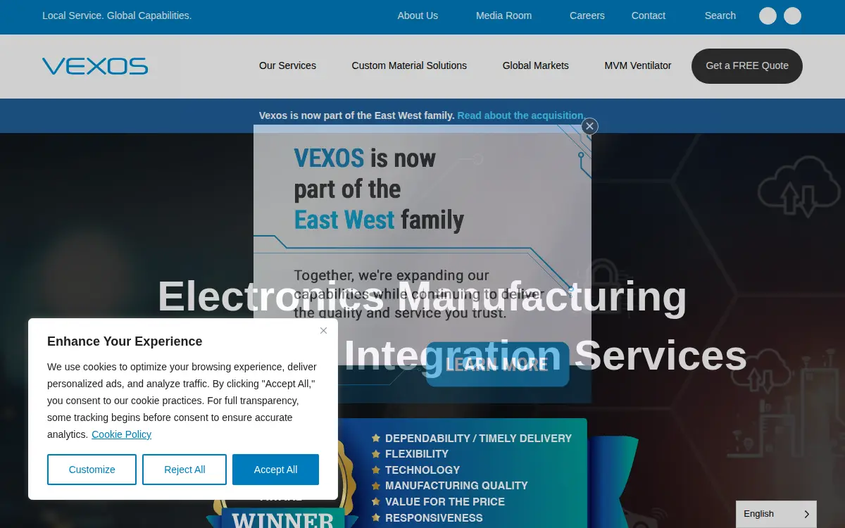 Homepage of Vexos INC.