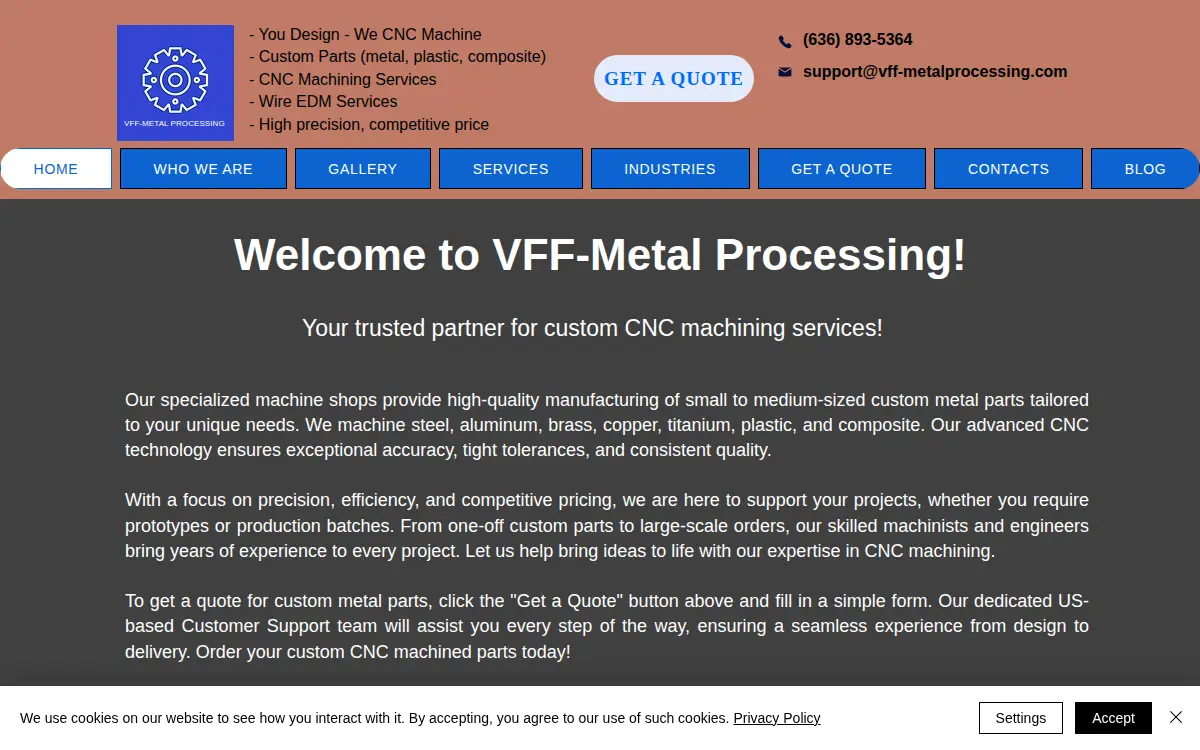 Homepage of Vff-metal Processing LLC