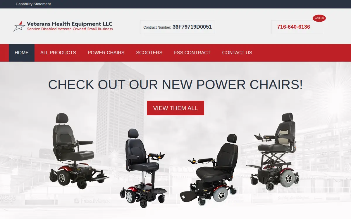 Homepage of Veterans Health Equipment LLC