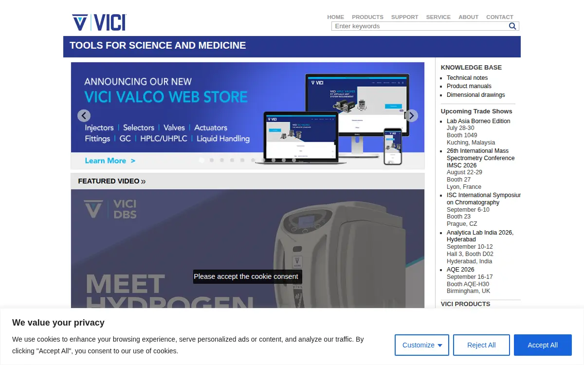 Homepage of Valco Instruments CO INC