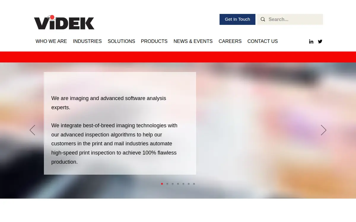 Homepage of Videk, INC.
