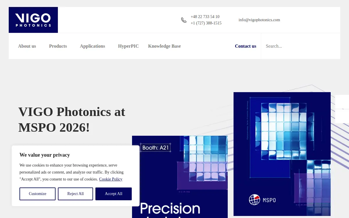 Homepage of Vigo Photonics Corporation