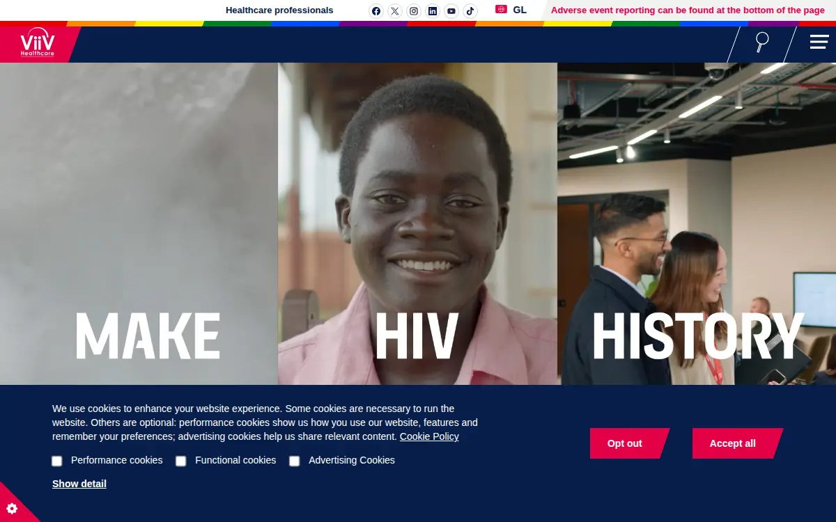 Homepage of Viiv Healthcare Company