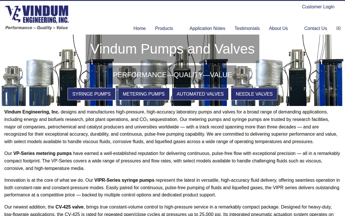Homepage of Vindum Engineering INC