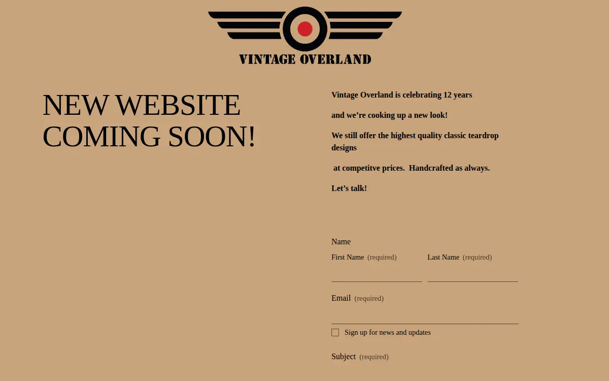 Homepage of Vintage Overland LLC