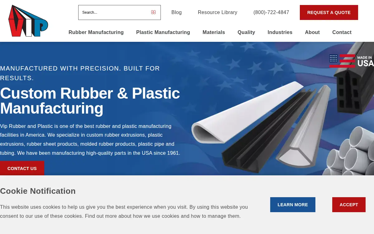 Homepage of Vip Rubber Company, INC.
