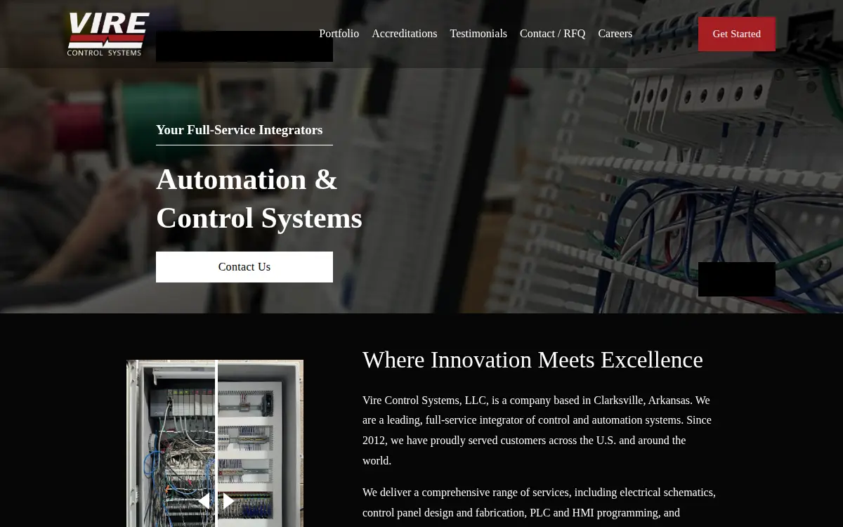 Homepage of Vire Control Systems, LLC