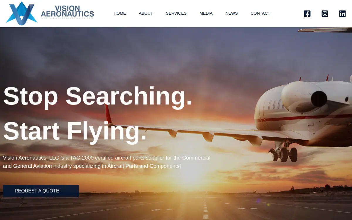 Homepage of Vision Aeronautics, LLC