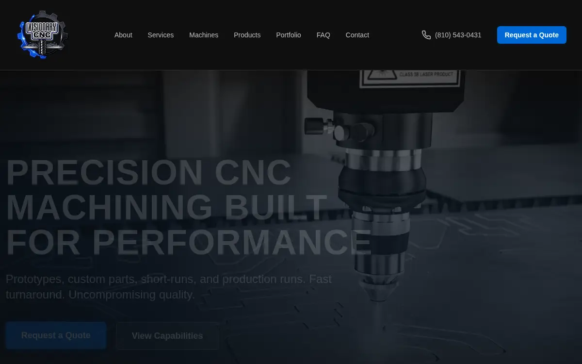 Homepage of Visionary Cnc LLC