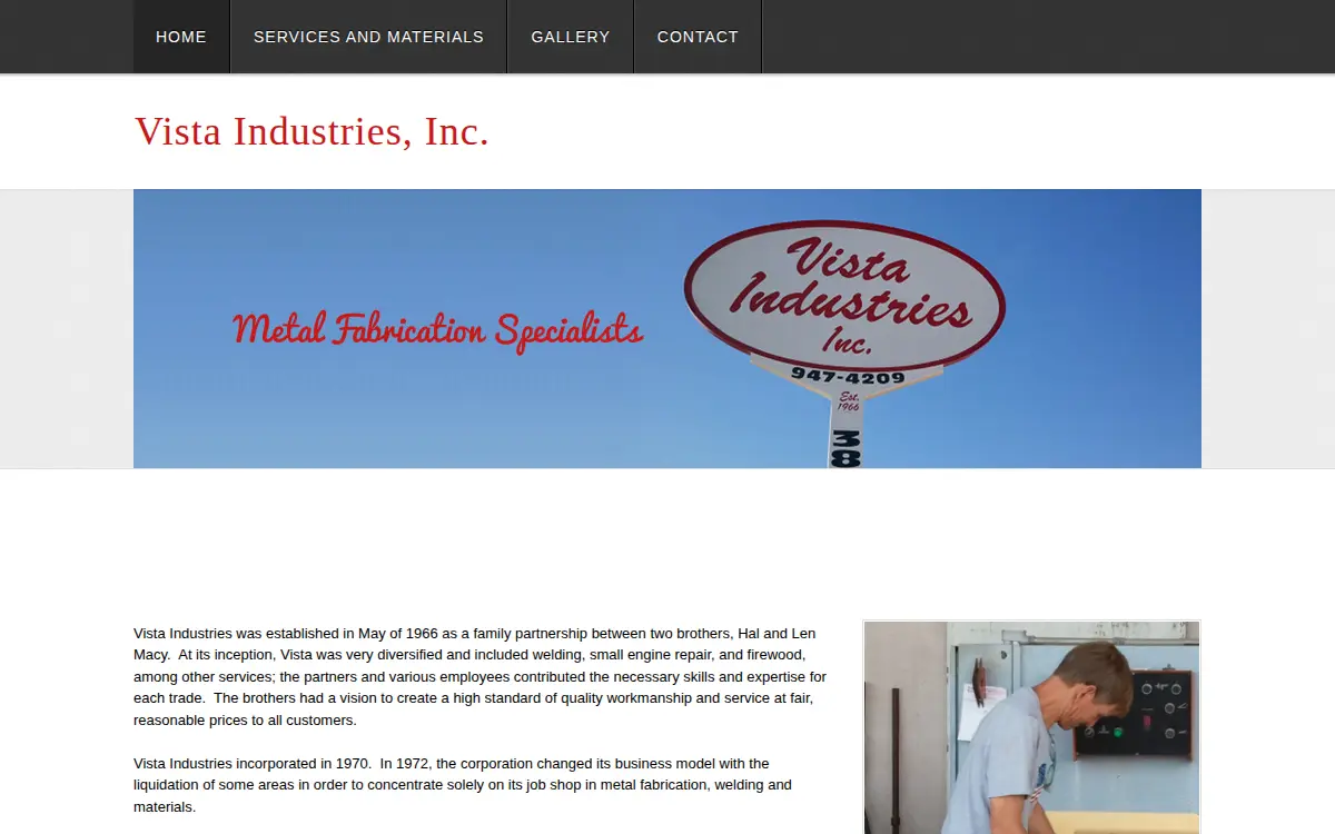 Homepage of Vista Industries, INC.