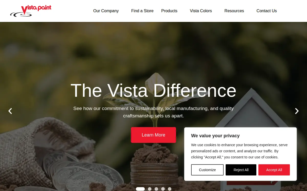 Homepage of Vista Paint Corporation