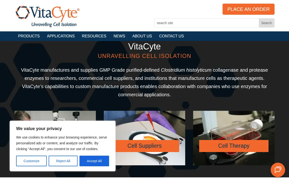 Homepage of Vitacyte LLC