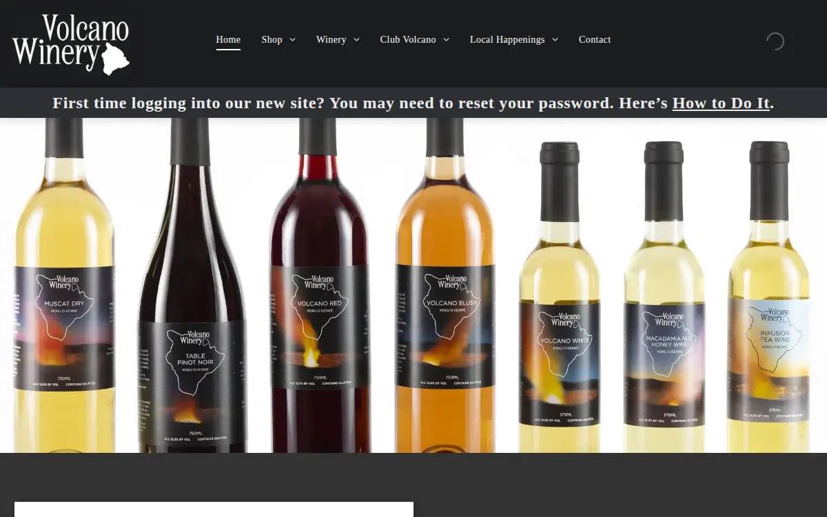 Homepage of Volcano Vineyards, LLC
