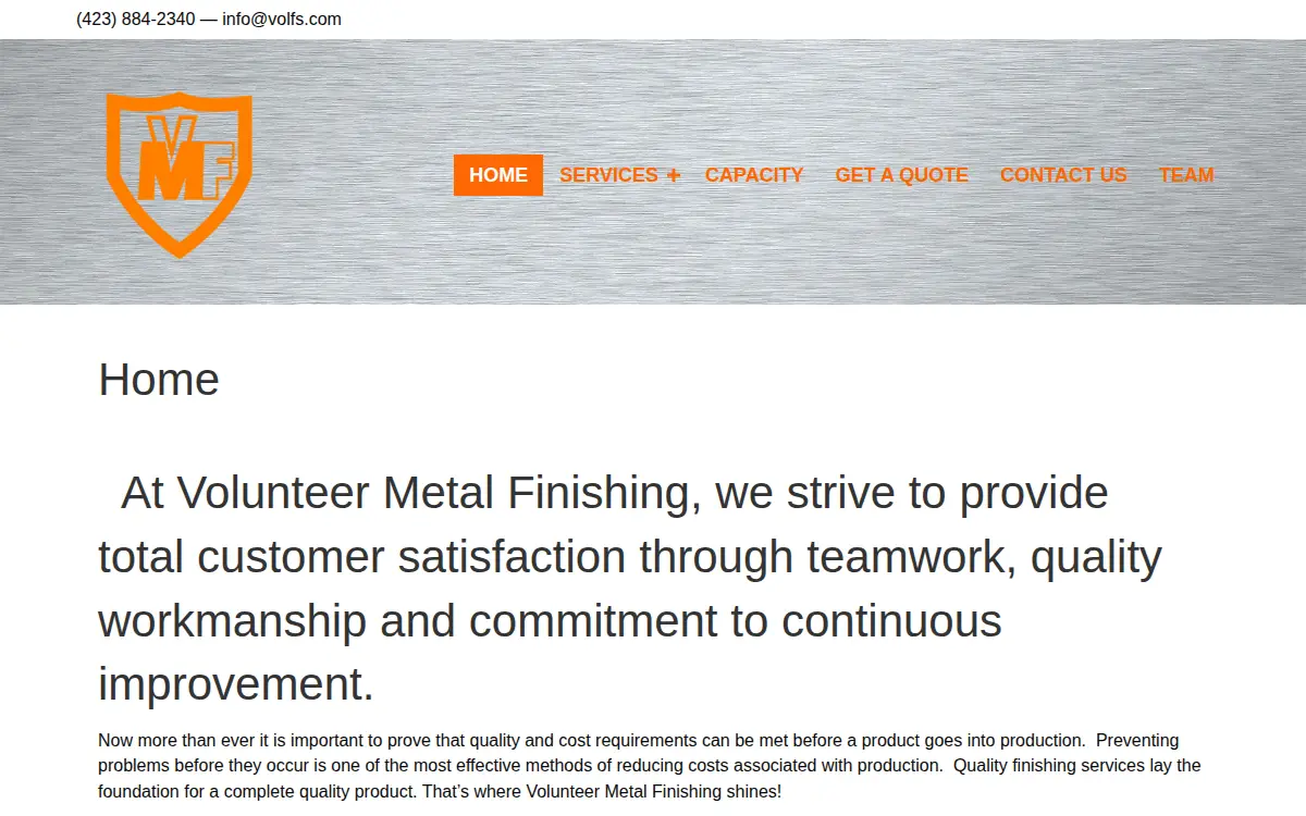 Homepage of Volunteer Fastener and Supply, INC.
