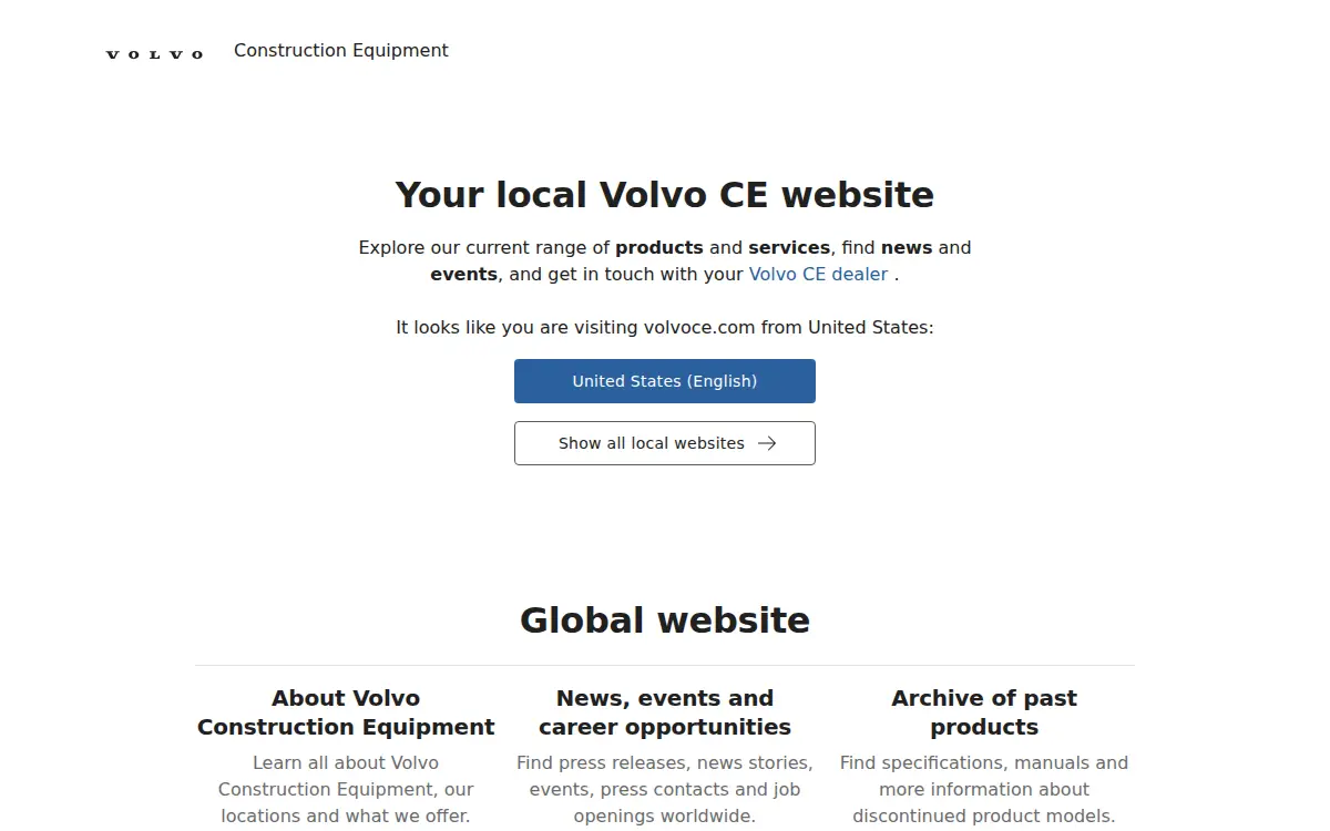 Homepage of Volvo Construction Equipment North America, LLC
