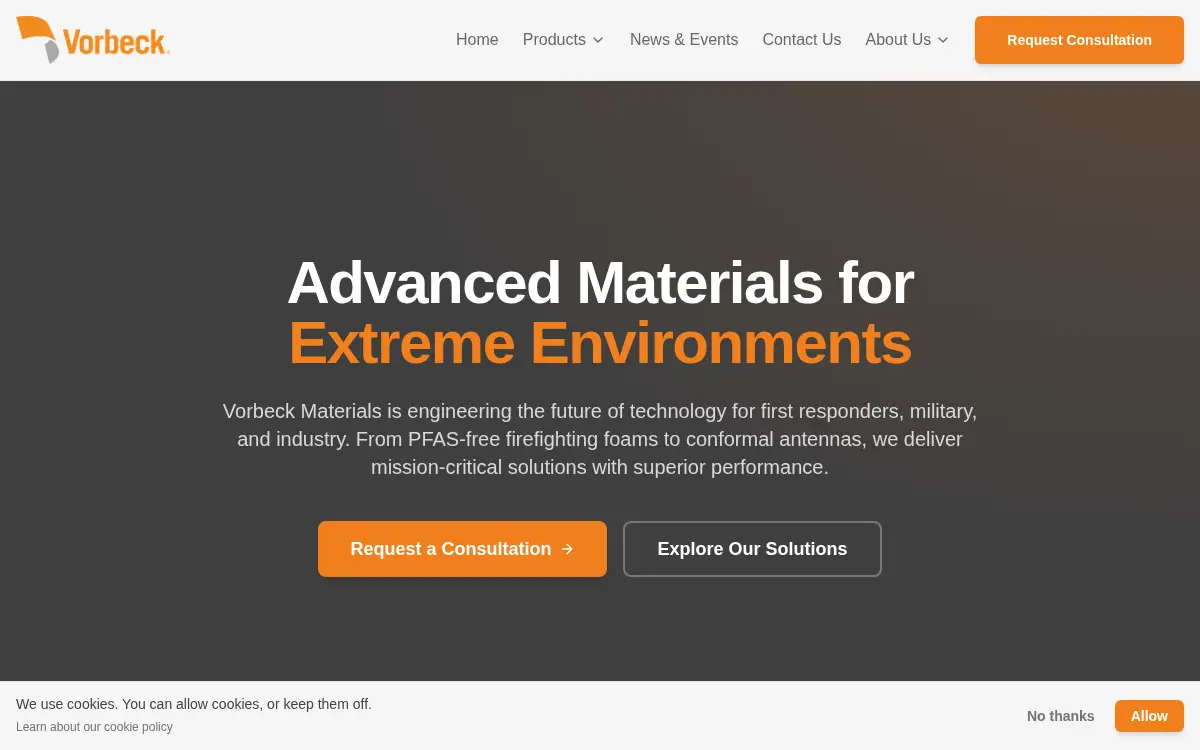 Homepage of Vorbeck Materials CORP.