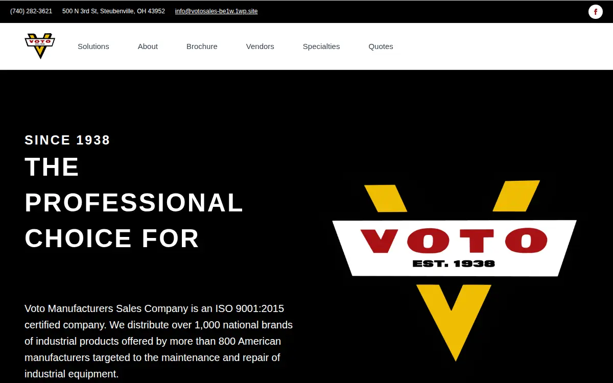 Homepage of The Voto Manufacturers Sales Company