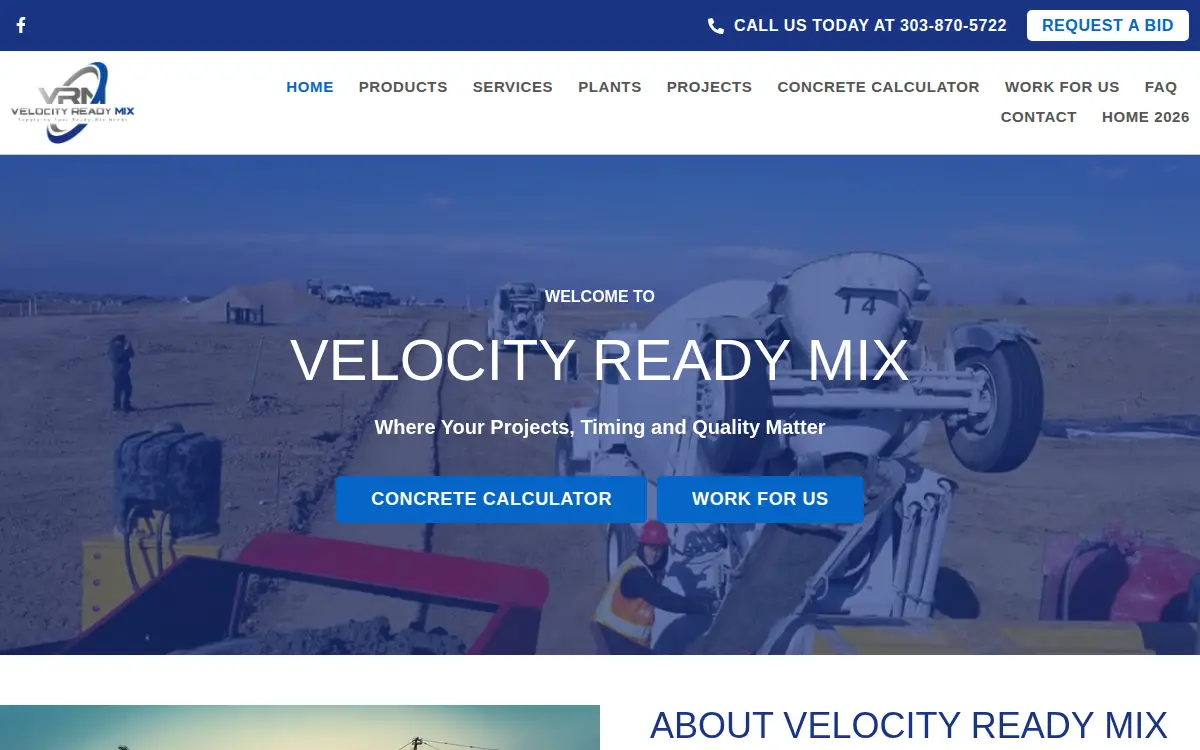 Homepage of Vasquez Ready Mix, LLC