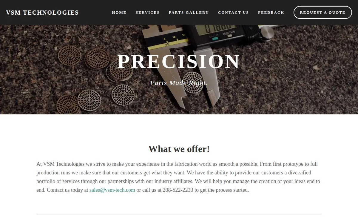 Homepage of Valley Sheet Metal, INC.