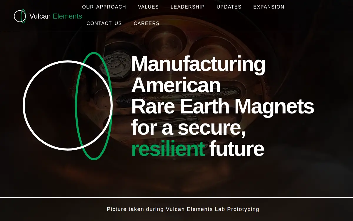 Homepage of Vulcan Elements INC.