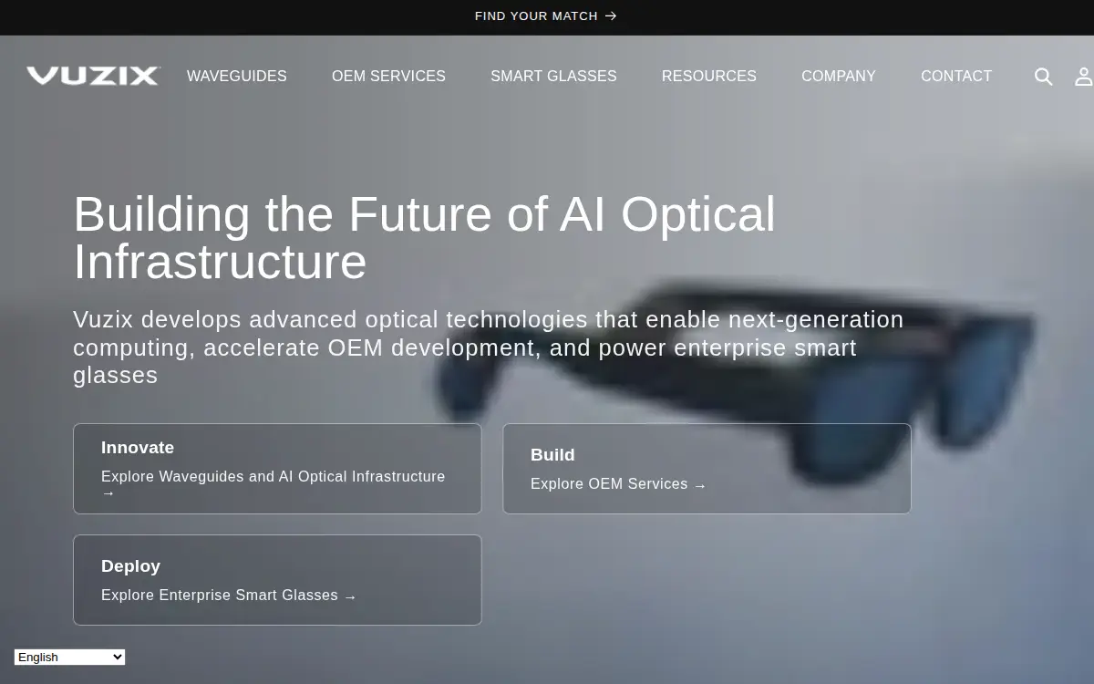 Homepage of Vuzix Corporation