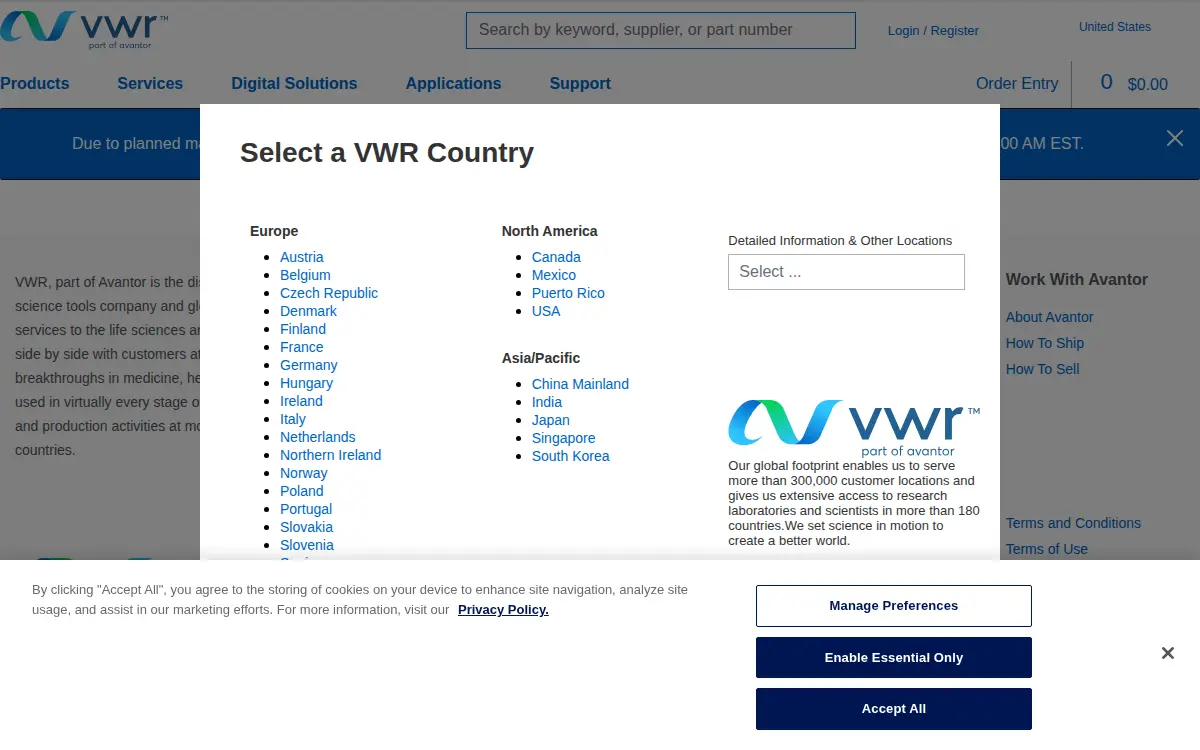 Homepage of Vwr Chemicals LLC