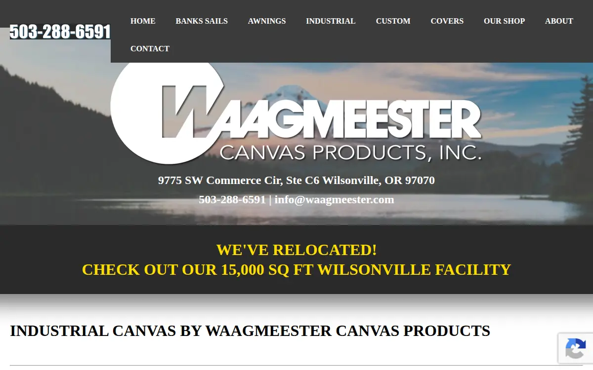 Homepage of Waagmeester Canvas Products, INC.