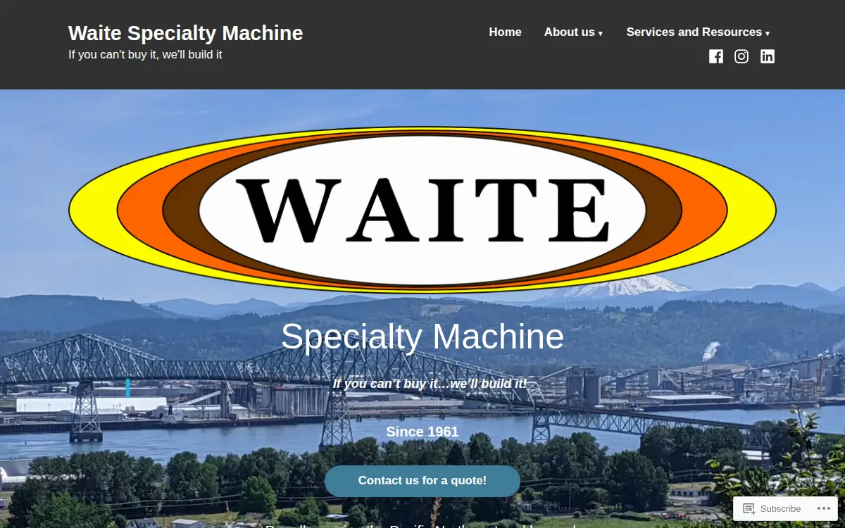 Homepage of Waite Speciality Machine Work, INC.