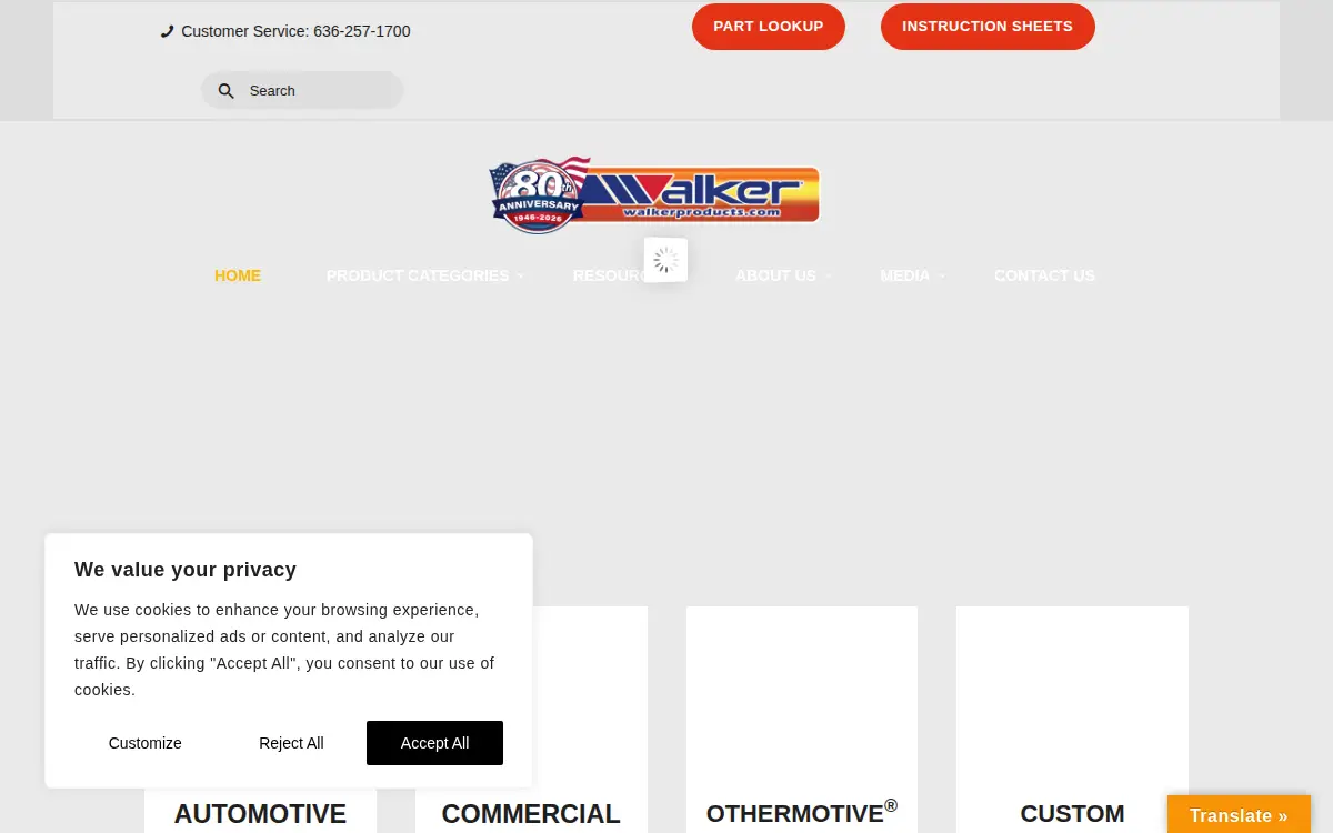 Homepage of Walker Products, INC.